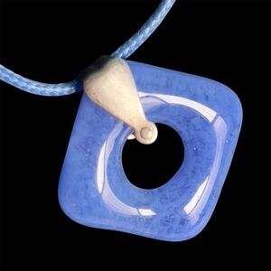 Robins Egg Blue Pendant Cast Glass w Sterling Silver Plated Bail